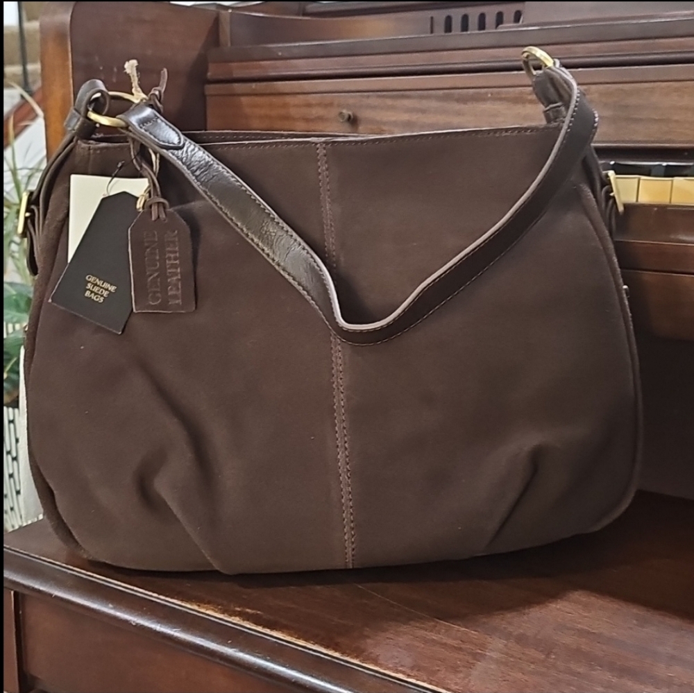 NWT Genuine Suede Leather Purse TJ Maxx Shoulder Bag Side Zip Pockets Magnetic